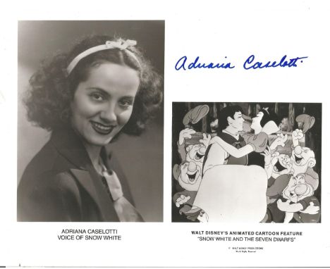 Snow White voice actress Adrianan Caselotti signed 10 x 8 inch photo. Portrait and movie scene montage. Good condition. All a