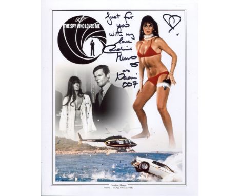 007 Bond girl. The Spy Who Loved Me actress Caroline Munro signed 8x10 Bond montage photo. Good condition. All autographs com