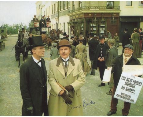 Sherlock Holmes. 8x10 photo from the Adventures of Sherlock Holmes signed by actor David Burke who played Watson, rare signat