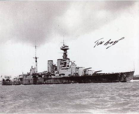 HMS Hood. 8x10 inch photo hand signed by Ted Briggs, who at the time of signing was the last living of only three men to surv
