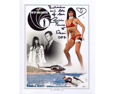 007 Bond girl. The Spy Who Loved Me actress Caroline Munro signed 8x10 Bond montage photo. Good condition. All autographs com