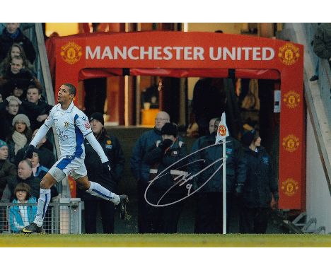 Football Autographed Jermaine Beckford 12 X 8 Photo colour, Depicting The Leeds United Striker Running Away In Celebration Af