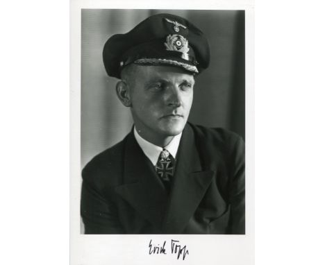 WW2 German U-Boat captain Erich Topp KC signed 7x10 inch portrait photo. Good condition. All autographs come with a Certifica