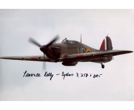 WW2 Hurricane Pilot Terence Kelly signed 8x12 photo. Kelly was shot down and captured whilst fighting the Japanese in Burma. 