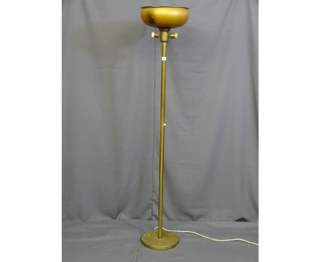 A VINTAGE BRASS ELECTRIFIED UPLIGHTER LAMP