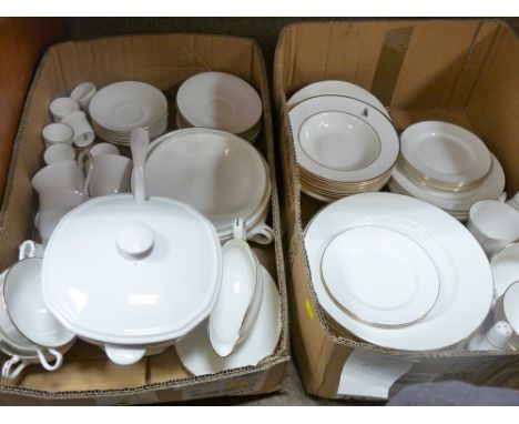 A MODERN PART TEA &amp; DINNER SERVICE, bone china with white with gilt line decoration