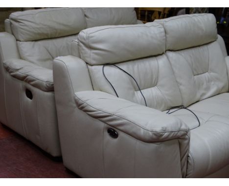 A MODERN CREAM COLOUR ELECTRIC RECLINING SOFA with a similar manual reclining sofa E/T