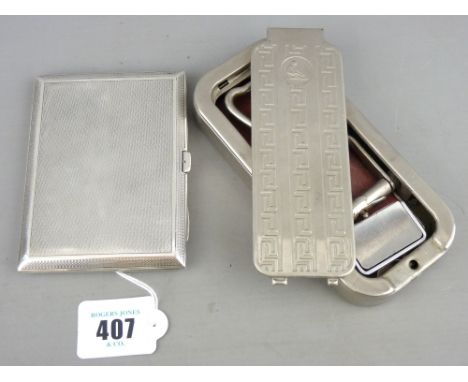 A SILVER CIGARETTE CASE AND A VINTAGE ROLLS RAZOR the case stamped 'Birmingham 1931', 4.9 troy ounces