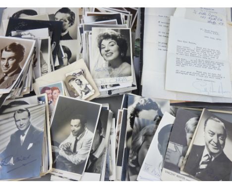 AN EXCELLENT SINGLE OWNER COLLECTION OF SIGNED AND FACSIMILE VINTAGE MOVIE FILM AND THEATRE PROMOTIONAL PHOTOGRAPHS cards and