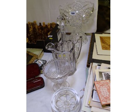  A CUT GLASS PUNCH BOWL on stand, a ship's decanter with stopper and three further items of vintage glassware