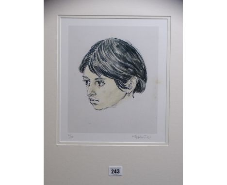 SIR KYFFIN WILLIAMS RA coloured limited edition 2/150 print - portrait of 'Norma Lopez', signed in full, 29 x 25cms