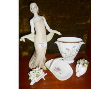 Royal Doulton "Enchanting Evening" figurine, two Spode china vases and two other items