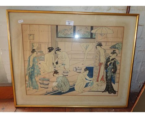 Japanese print of a ladies bath house