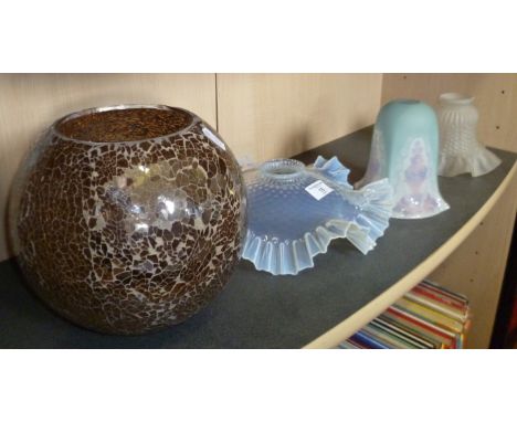 Edwardian vaseline glass ceiling light shade and three others