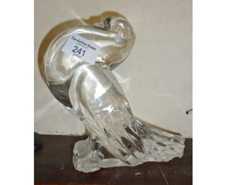 Art Deco crystal glass bookend figure of a pouter pigeon (A/F), possibly designed by Steuben