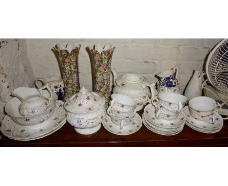 Victorian floral painted tea set, a pair of Arts &amp; Crafts chintz Crown Ducal floral vases, etc.