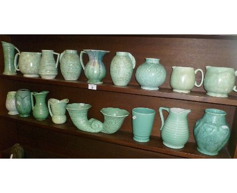 Sylvac Bizarro vase and other similar Art Deco pottery jugs and vases (17) including Poole pottery celadon pot