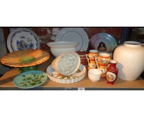 Victorian jelly mould, majolica plate, Poole vase and other china