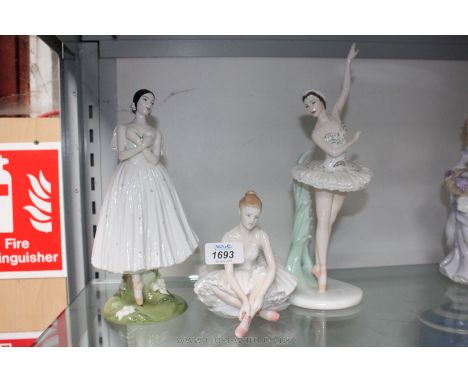 Three Ballerina figurines including 'Dame Alicia Markova' by Coalport, 'Dame Margot Fonteyn' by Coalport and a Royal Worceste
