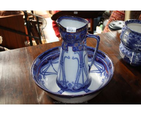 A Royal Doulton Art Nouveau "Aubrey" large Jug and basin Bedroomware set.