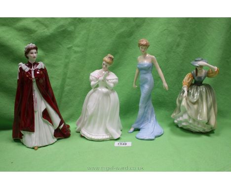 Four porcelain figurines including  Royal Doulton 'Diana Princess of Wales', 'Buttercup' and 'Denise' and a Royal Worcester f