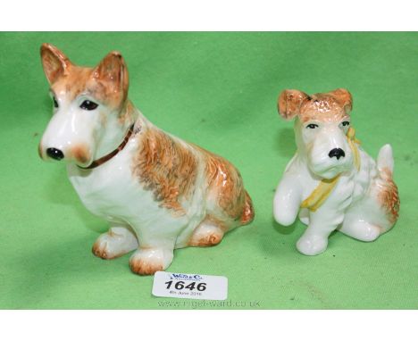 Two Sylvac Dogs, one bandaged paw (1433) one Corgi (1205).