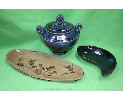 A Strathearn pottery lidded Urn, Dilkes Hoffman ceramic dish and Czako flat Dish.