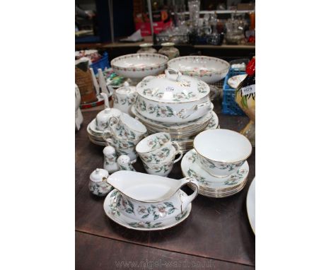 A quantity of Crown Staffordshire china including six dinner plates, six tea plates, six side plates, six saucers, five teacu