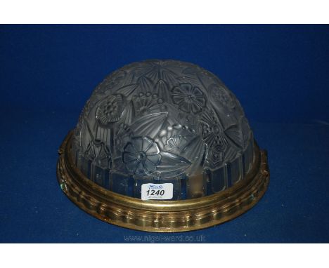 An art deco Brass and glass ceiling Light.