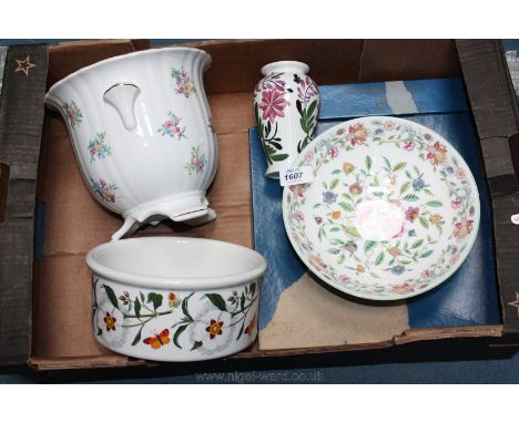 A Royal Winton Jardiniere, Portmeirion, and a Vase, a Royal Worcester boxed cheese board with knife and a ''Haddon Hall'' Bow