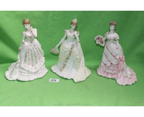 Three Royal Worcester figurines from the 'Splendour at Court' collection including 'A Celebration at Windsor', 'The Embassy B