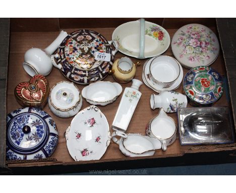 A quantity of china including trinket Boxes including Derby, Royal Doulton, small Vases and Radford basket, etc.