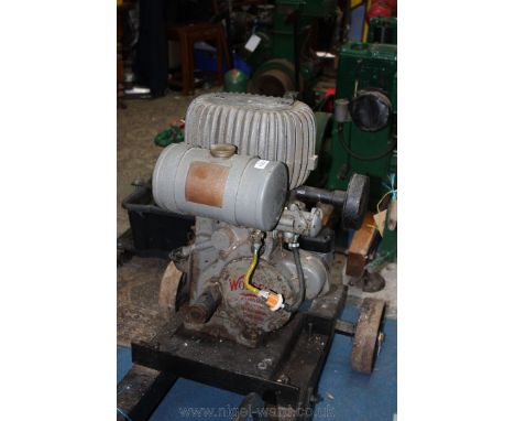 A WOLSELEY WDII, grey painted, finned cooling hopper, single flywheel petrol Stationary Engine Serial No. 15872, 1.5 H.P. @ 7