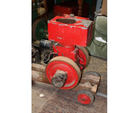 A WOLSELEY WLB1, red painted, welded and galvanized steel hopper cooled, twin-flywheel, petrol stationary engine, Serial No. 