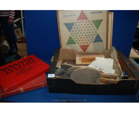 A quantity of old Games including Bingo, table tennis bats and net, Chinese checkers boards, etc.