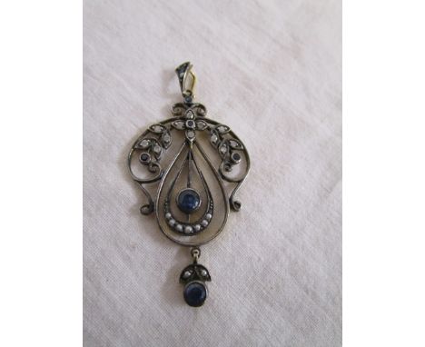 Sapphire, diamond &amp; seed pearl pendant