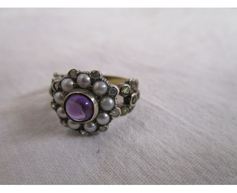 Amethyst, pearl, diamond &amp; peridot ring
