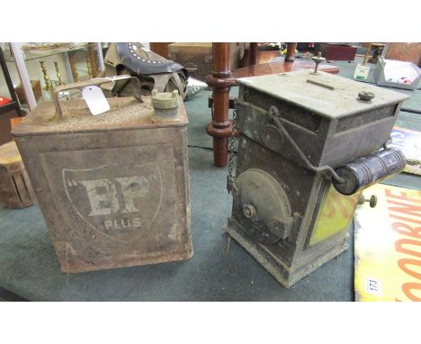 Unusual Victorian lamp by G Polkey Birmingham and early BP petrol can