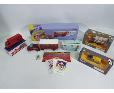 Corgi &amp; Dinky - 4 boxed vehicles to include: 1 x Chipperfields Circus Scammel Highway man trailer and caravan (97885). Mo