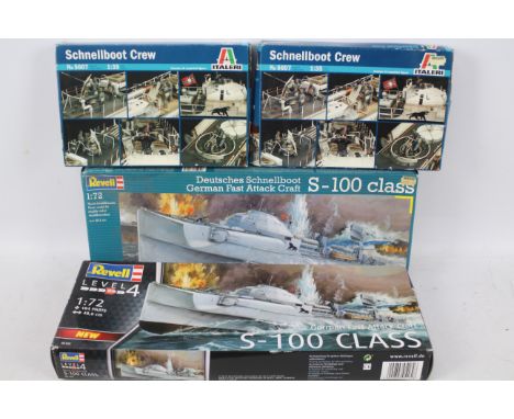 Revell - Italeri - Two boxed 1:72 scale 'Schnellboot 'S-100 Class plastic model kits comprising of #05162 with #05051; togeth