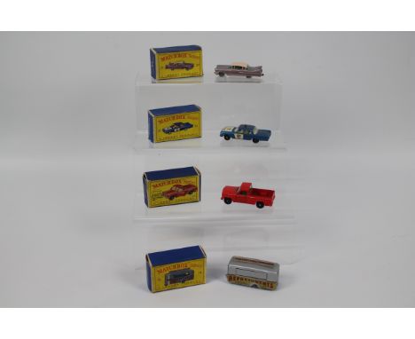 Matchbox - 4 x boxed models, Cadillac Sixty Special in metallic lilac with pink roof and crimson base and silver plastic whee