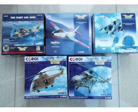 Corgi Aviation Archive - five diecast 1:72 scale models comprising Hawker Siddeley Harrier # AA32403, Westland Puma HC (ltd e