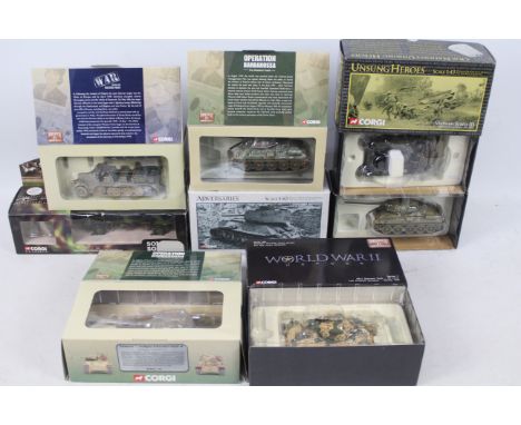 Corgi - A squad of seven boxed mainly Limited Edition diecast military vehicles from various Corgi series. Lot includes 'WW2 