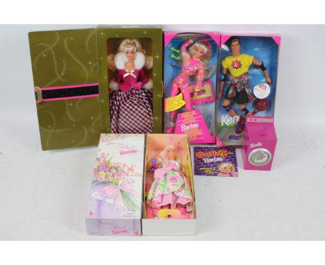 Barbie - Mattel - 4 x boxed models, Workin Out Barbie # 17317, In-Line Skating Ken # 15474, Spring Petals Barbie # 16746, Win