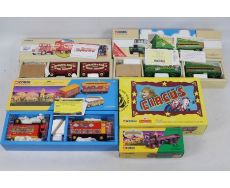 Corgi - A boxed group of Circus &amp; Showmans themed vehicles from Corgi. Lot includes #24401 Leyland 8 Wheel Rigid 'John Co