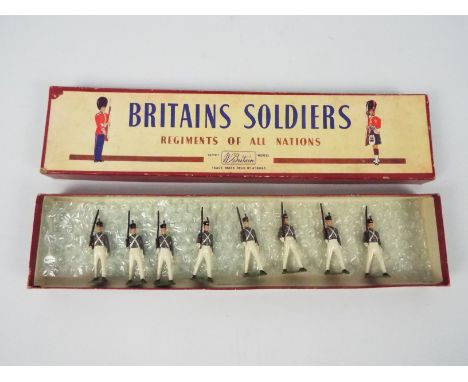Britains - A boxed set of 8 x United States Army West Point Cadets in Summer Uniform # 299. The figures appear in Good condit