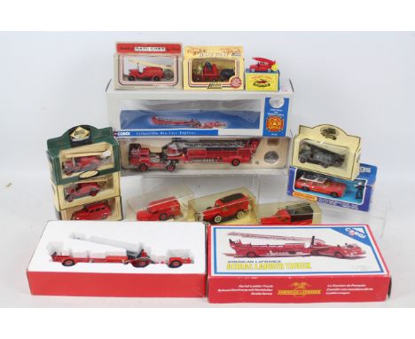 Corgi - Matchbox - Lledo - Solido - A collection of 13 x boxed Fire Engine models including limited edition Corgi Mack CF Aer