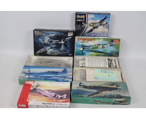 AZ Model - Forces of Valor - Revell - Fujimi Academy - A fleet of six boxed 1:72 scale Spitfire plastic model kits. Lot inclu