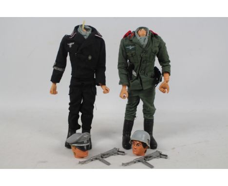 Action Man - Palitoy - 2 x vintage 'Eagle-Eye' Action Man flock hair figures in German uniforms, they are marked '© CPC Produ