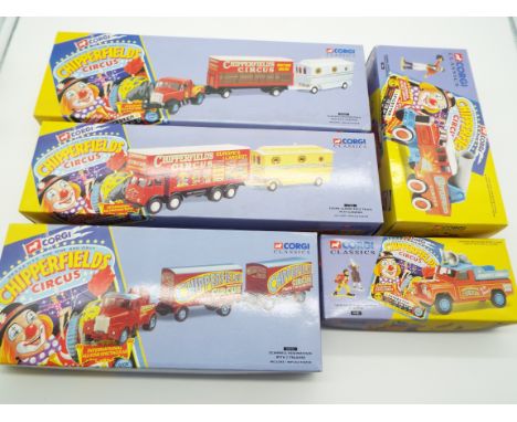 Corgi - five boxed sets comprising Chipperfields Circus, Scammell Highwayman with 2 trailers # 97915, and Foden closed pole t